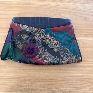VTG Multicolor Patchwork Snakeskin Leather Clutch from Samir - Made in the USA
